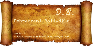 Debreczeni Bolivár névjegykártya